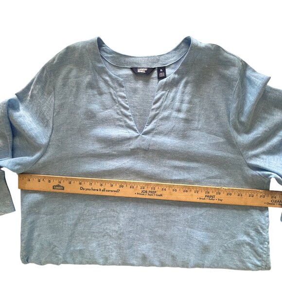 Lands End Womens Light Blue Linen-Blend Tunic Top XL With V-Neck & Side Slits - Picture 9 of 12